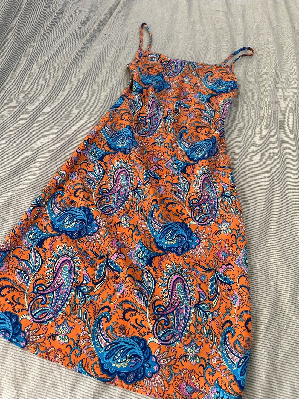 Vintage Orange Paisley Print Spaghetti Strap Dress